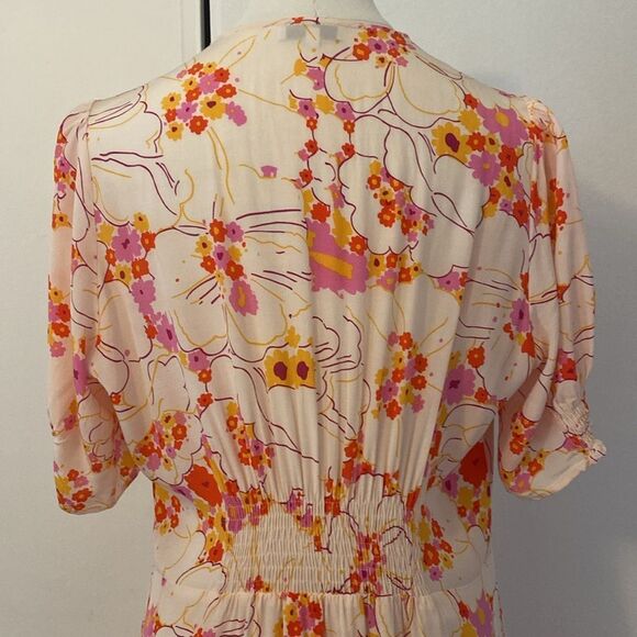 SUNCOO Paris Cream Orange & Pink Floral Clay Midi Dress size T3/ L - Picture 8 of 16